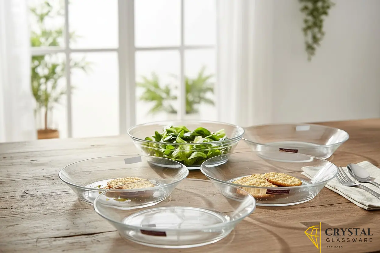 set of 6 clear glass deep soup plates 9 inch dinner plates 